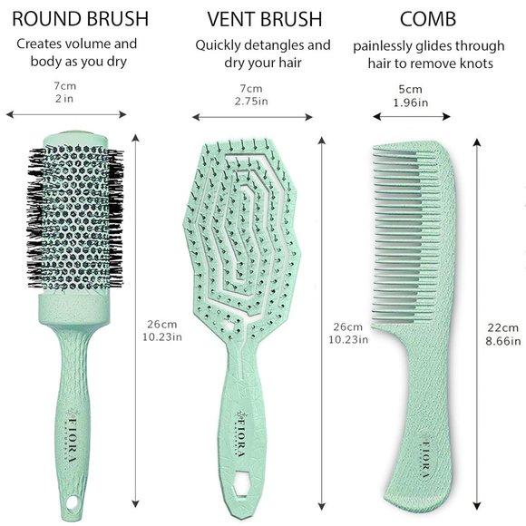 Women Fiora Naturals Hair Detangler And Round Brush and Comb Set - Picture 5 of 6